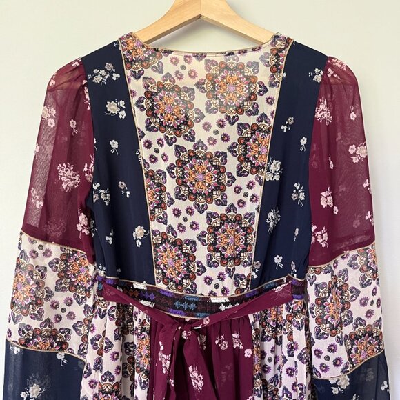 Anthropologie Maeve Dress XS Quartier Latin Burgundy Chiffon Velvet Boho Floral - Picture 10 of 14